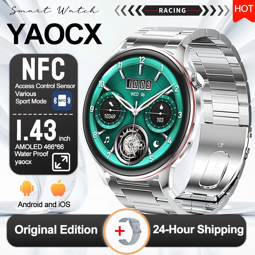 2026 Smart Fashion Watch 1.43'' 100+ Sports Mode Information Push Voice Assistant IP68 Waterproof Custom Watch Face Smart Watch