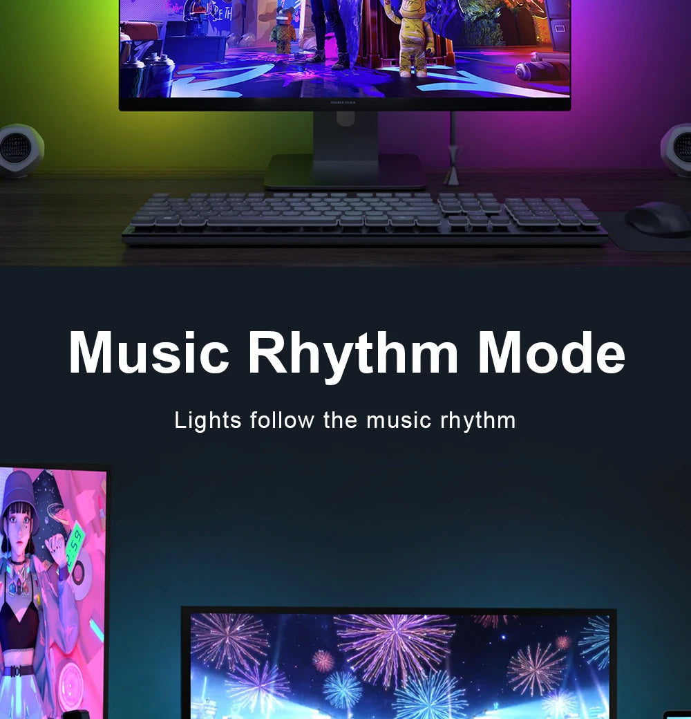 Smart Ambient TV PC Display Sync Computer Monitor Backlight LED Strip Light RGB Smart DIY Game Holiday Atmosphere Decor Lamp