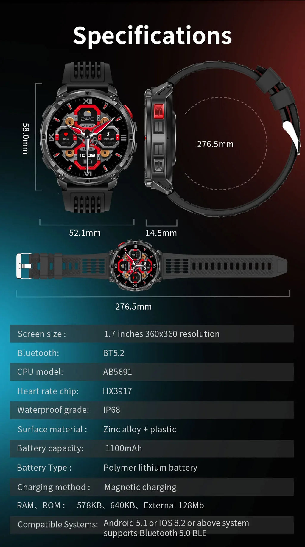 Smart Watch IP68 Waterproof Alarm Clock Reminder Music Control Breathing Training Exercise Mode Health Monitoring Smart Watch