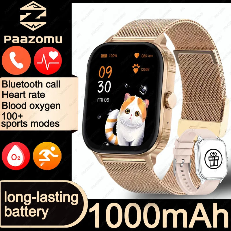 2026 upgraded smartwatch -1000mAh long battery life, 2.04-inch large screen, wireless calling, 100+sports, neutral smartwatch