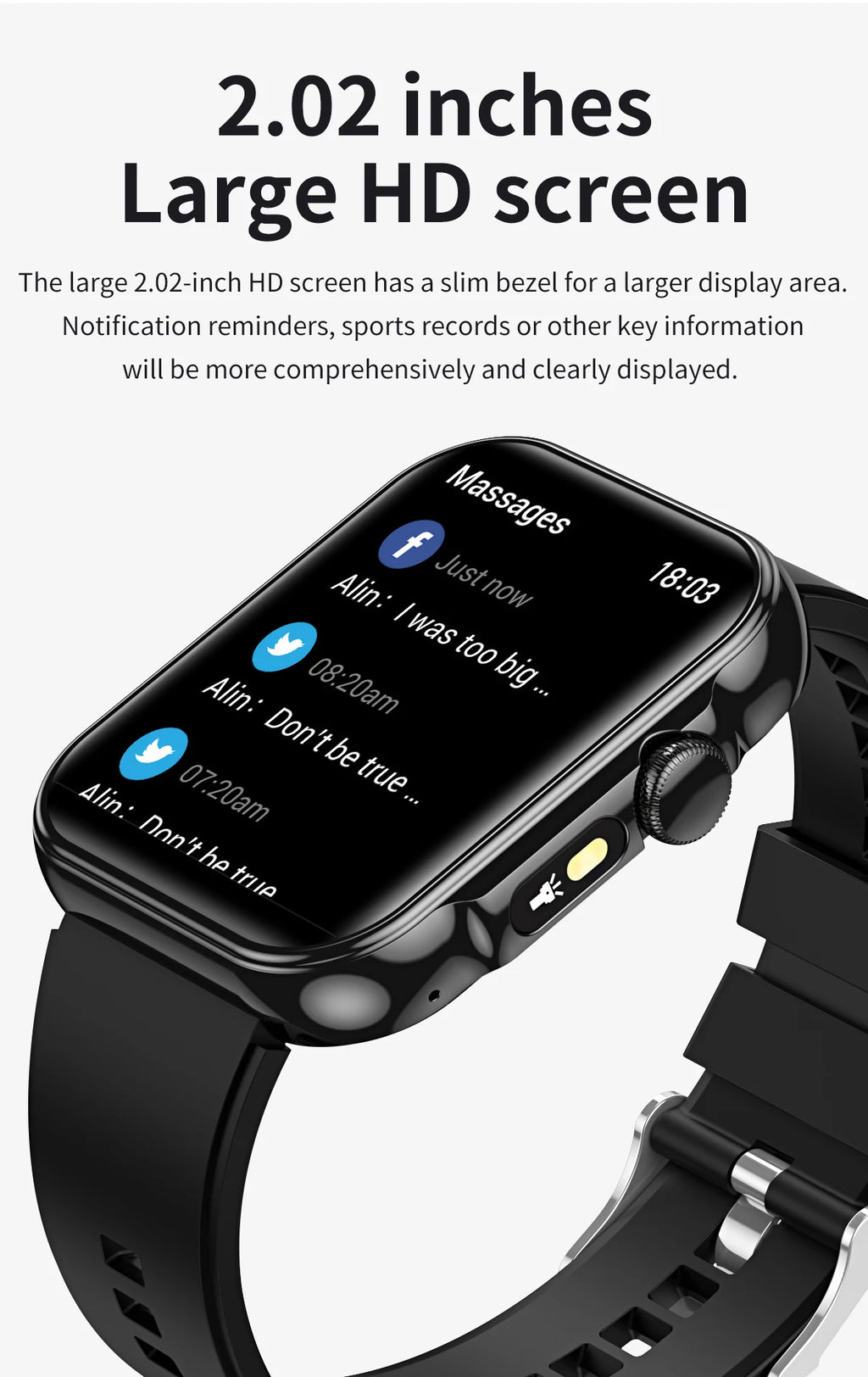 2025 Smart Watch Men 2.01‘’ HD Large Screen LED Flashlight Bluetooth Call Women's Fitness Tracker Waterproof Sports Smartwatch