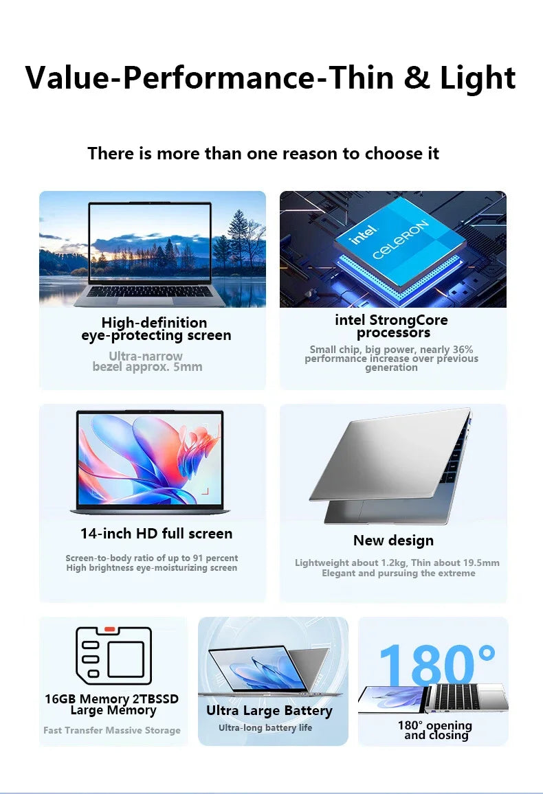 Intel Core I9 10980HK New Ultra Slim Laptop 14.1" 32GB RAM 2TB SSD Gaming PC Office Study Computer PC Windows 11 1920x1080 HD