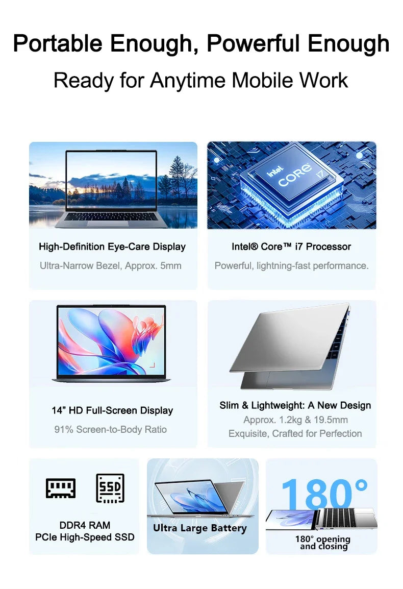 Windows 11 Pro Portable New 14.1 Ultra Slim Laptop 32GB 2TB Gaming PC 1920*1080 HD Office Study Intel Core I7-8650U