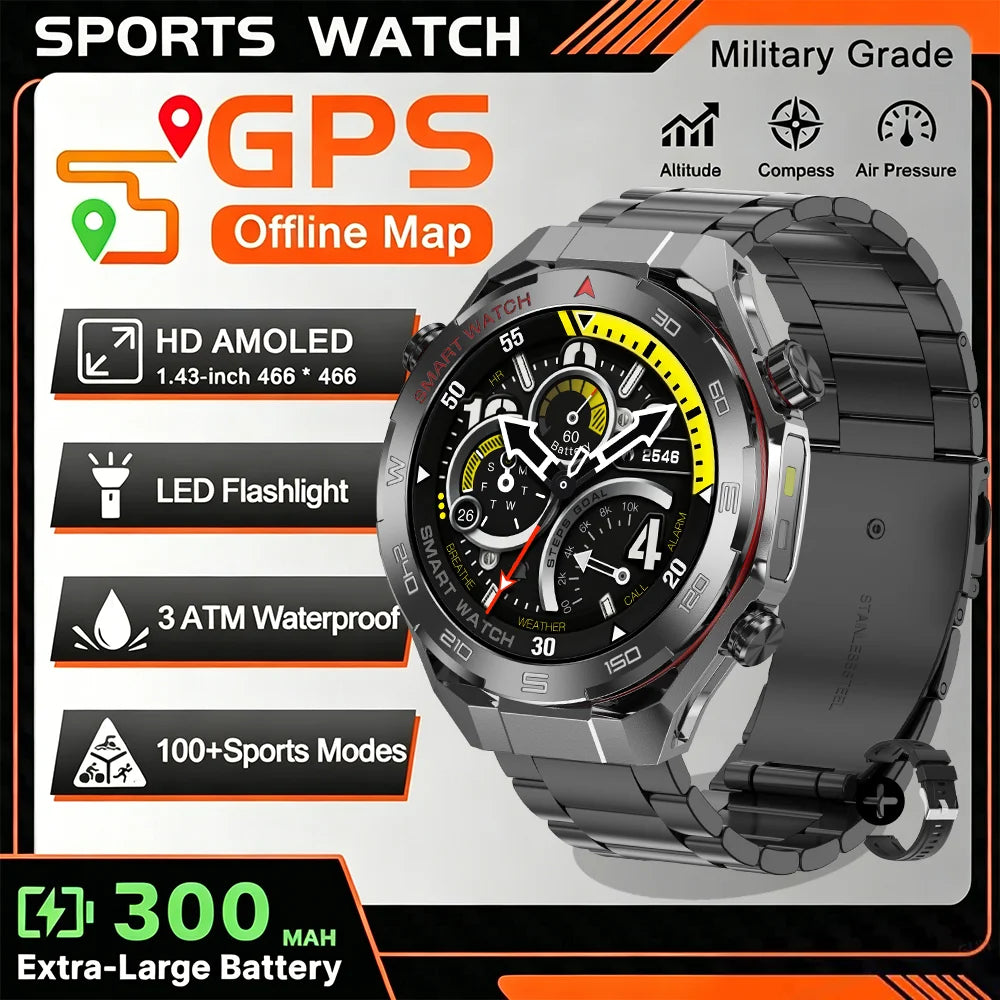 2026 smartwatch, 1.5-inch touchscreen, supports wireless calls, music, various sports modes, message sending and alarm functions