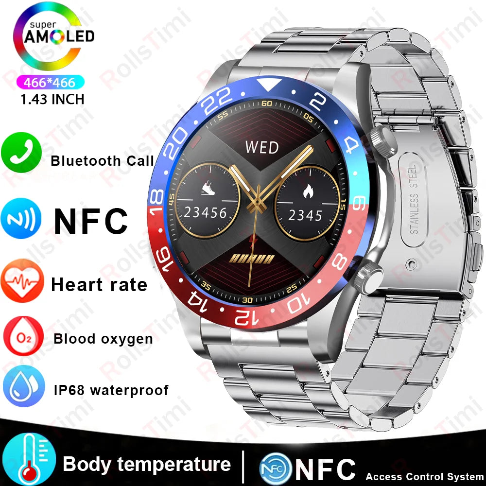 2026 new smart fitness watch with health tracking, heart rate monitor, NFC access, blood pressure check, and wireless calling,