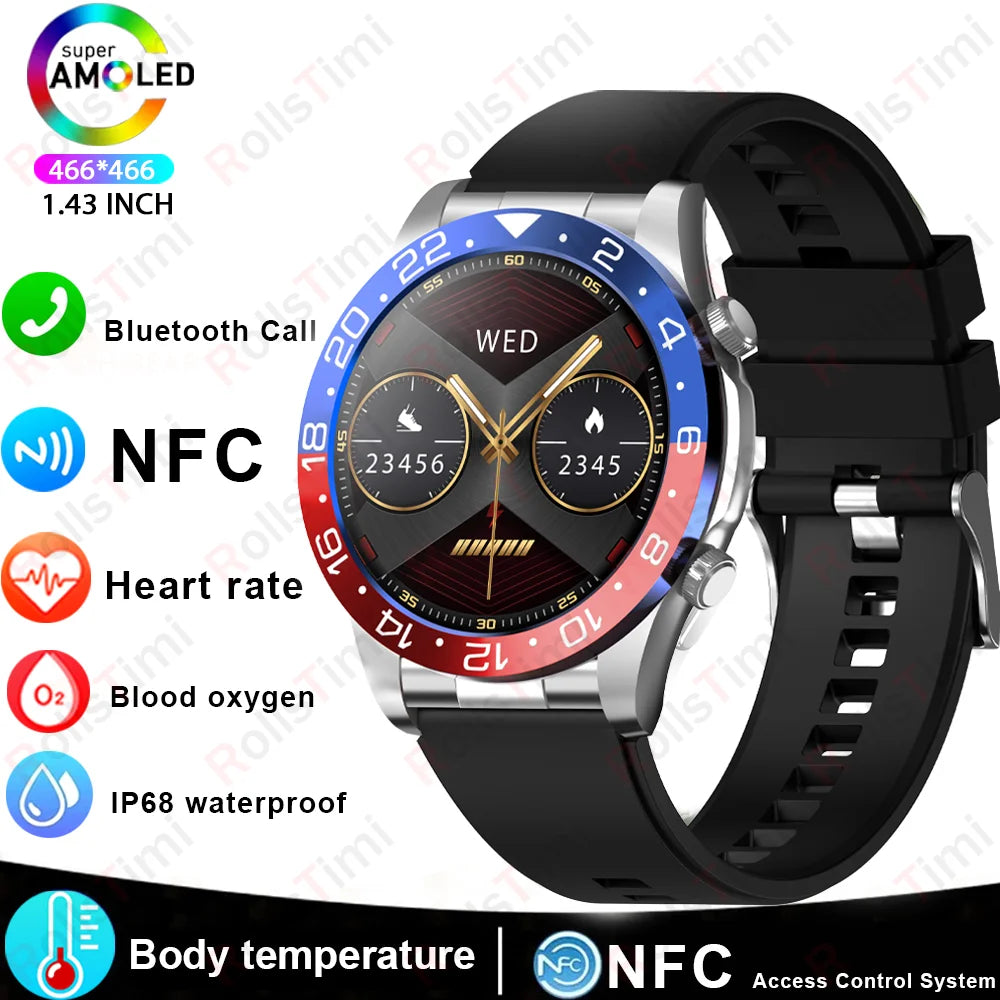 2026 new smart fitness watch with health tracking, heart rate monitor, NFC access, blood pressure check, and wireless calling,
