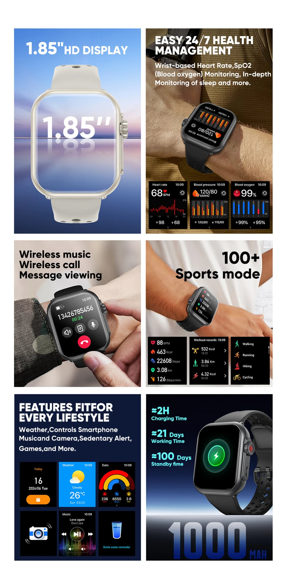 2025 New For Xiaomi Smart Watch Men Women 1.85-Inch HD AMOLED Full Touch Screen IP68 Waterproof Bluetooth Call SmartWatch Man