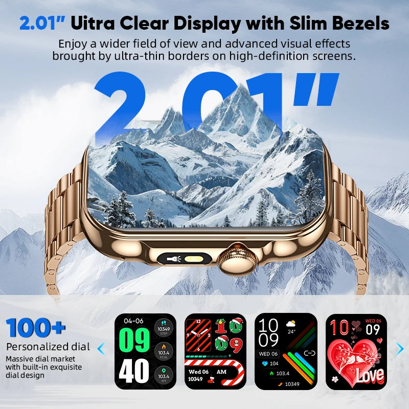 2025 Smart Watch Men 2.01‘’ HD Large Screen LED Flashlight Bluetooth Call Women's Fitness Tracker Waterproof Sports Smartwatch