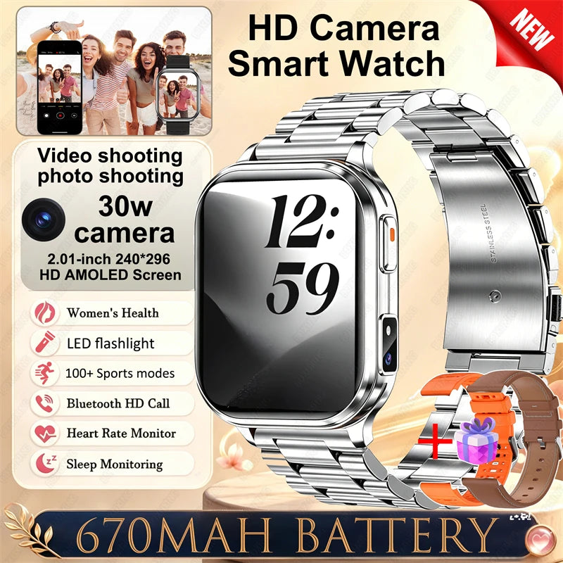 New Smartwatch Men Women Camera Take Photos Record Video Health Monitor Sports Fitness Waterproof Flashlight Call Smart Watches