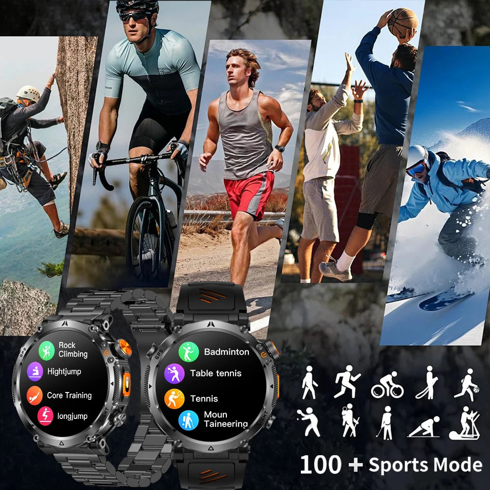 Smart Watch - GPS Tracking, LED Flashlight, 1.43" AMOLED, 3ATM Waterproof, Bluetooth Call, Heart Rate, 100+ Sports Modes