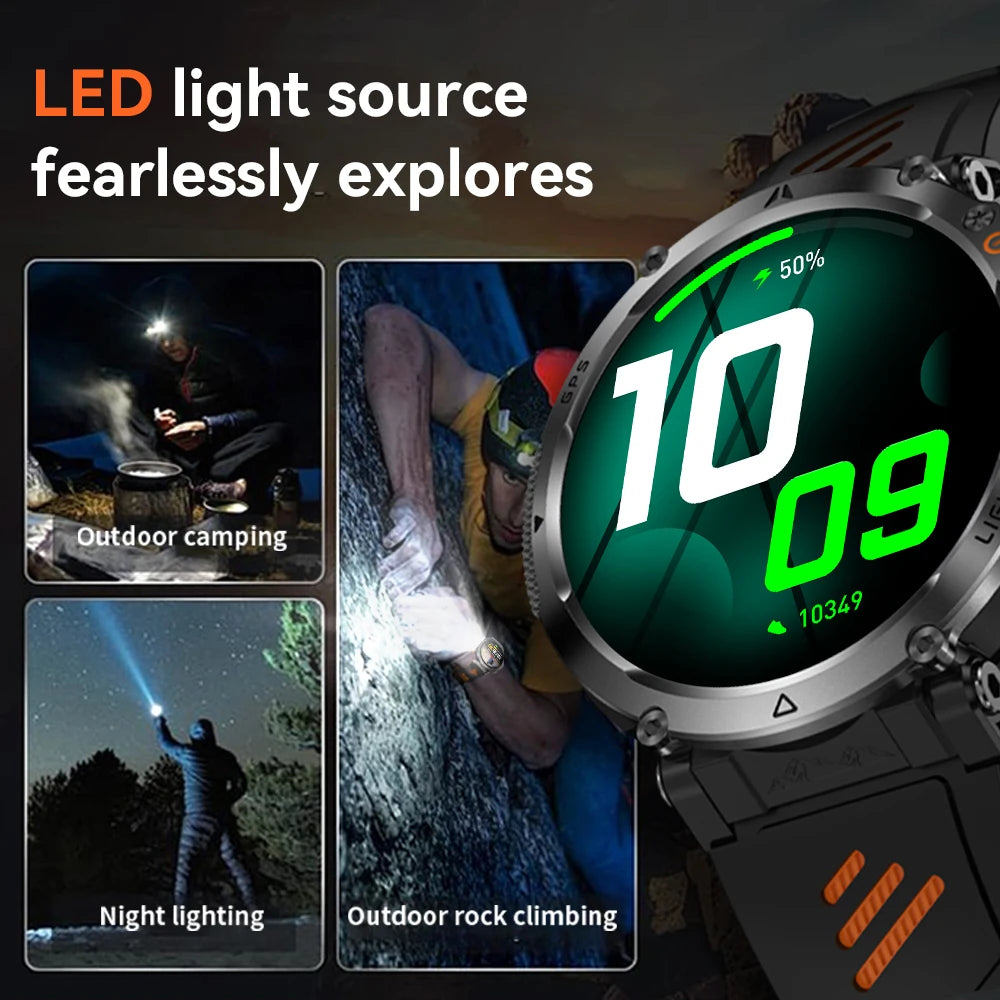 Smart Watch - GPS Tracking, LED Flashlight, 1.43" AMOLED, 3ATM Waterproof, Bluetooth Call, Heart Rate, 100+ Sports Modes