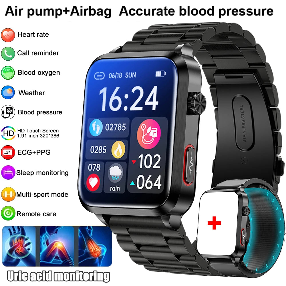 2026 New Smart Watch air Pump ECG True Accurately Blood Pressure Airbag health watch Uric Acid Blood Lipids watch men waterproof