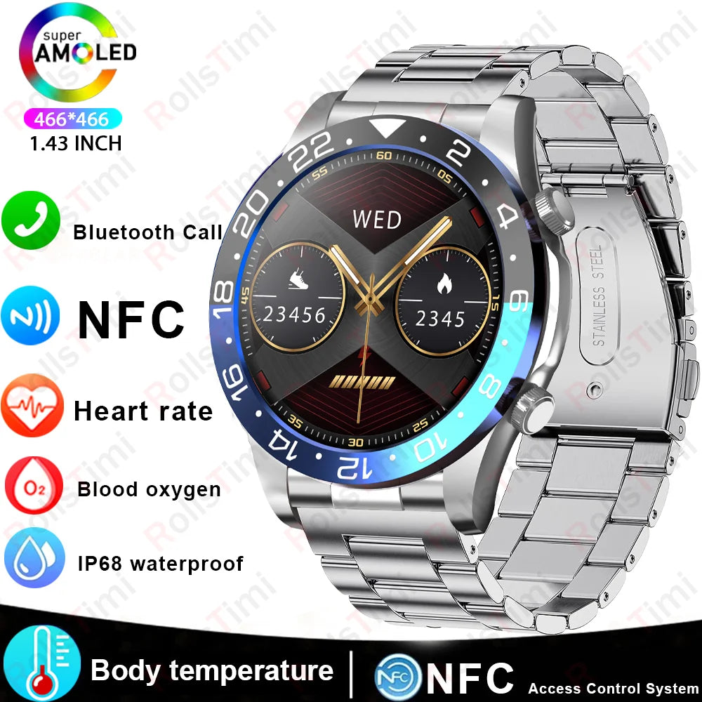 2026 new smart fitness watch with health tracking, heart rate monitor, NFC access, blood pressure check, and wireless calling,