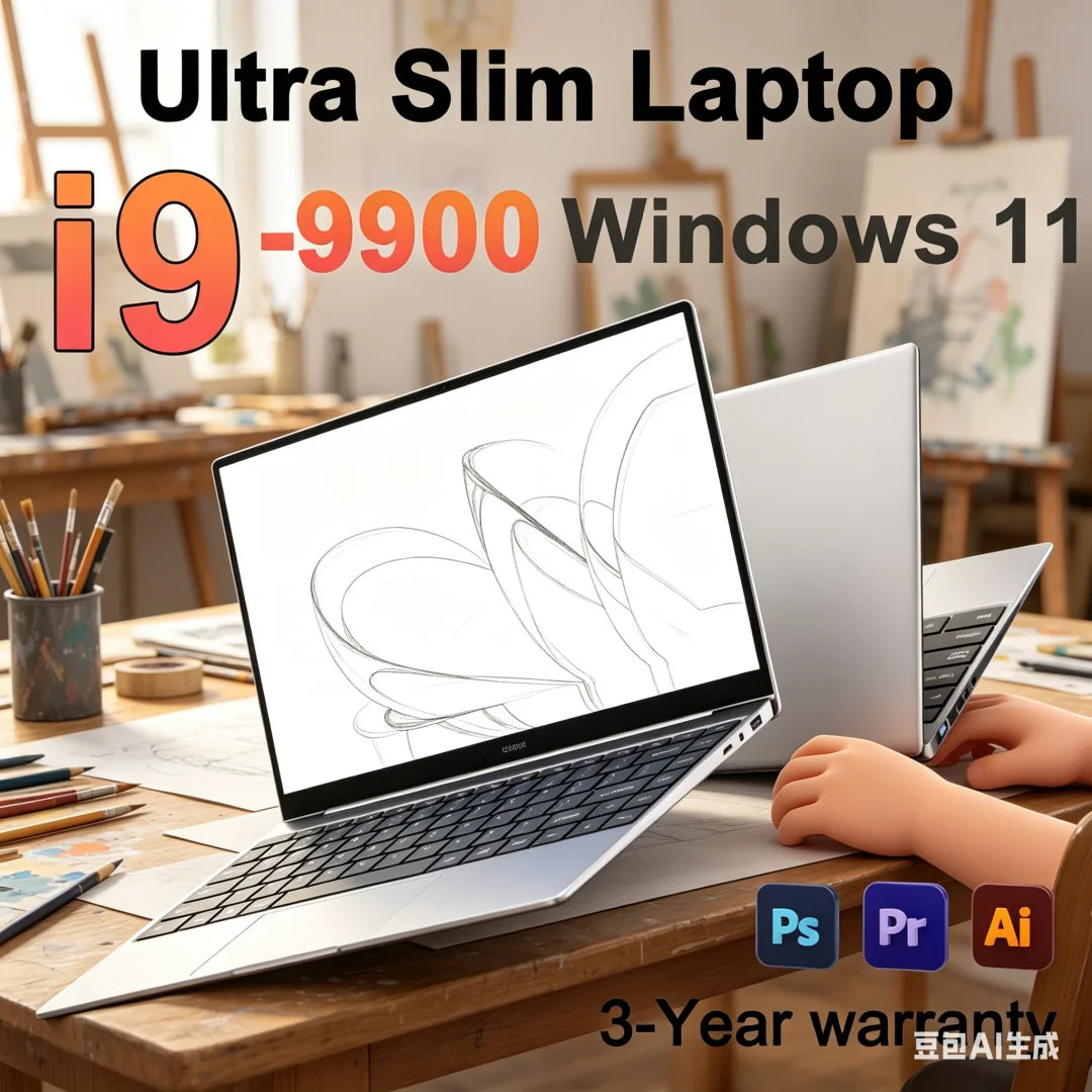 Powerful 14.1" Laptop Intel Core I9-9900 32GB 2TB Gaming PC Super Thin Office Study Computer PC Windows 11 Pro 1920*1080 HD
