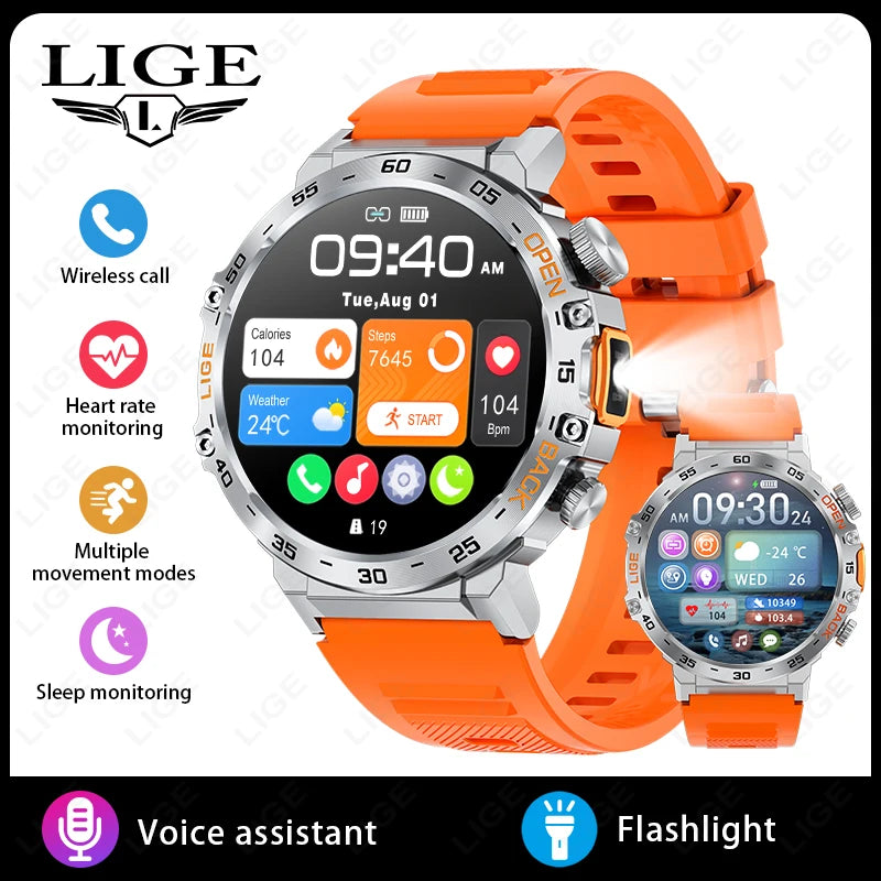 LIGE Smart Watch Men 360*360 AMOLED HD Screen Waterproof Sports Fitness Watches Flashlight Men Smartwatch For Andrio IOS 2026