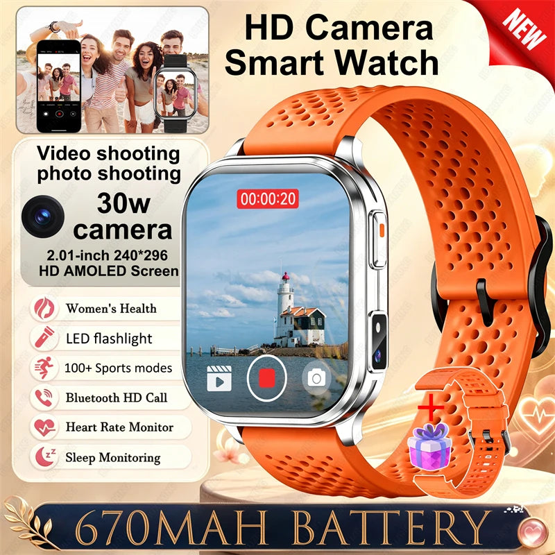 New Smartwatch Men Women Camera Take Photos Record Video Health Monitor Sports Fitness Waterproof Flashlight Call Smart Watches