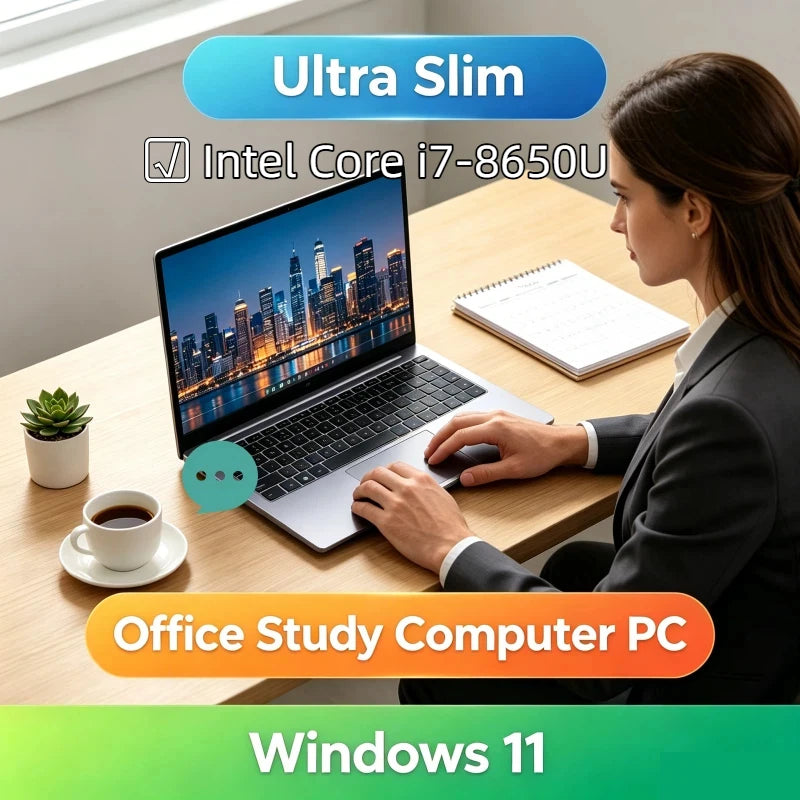 Windows 11 Pro Portable New 14.1 Ultra Slim Laptop 32GB 2TB Gaming PC 1920*1080 HD Office Study Intel Core I7-8650U