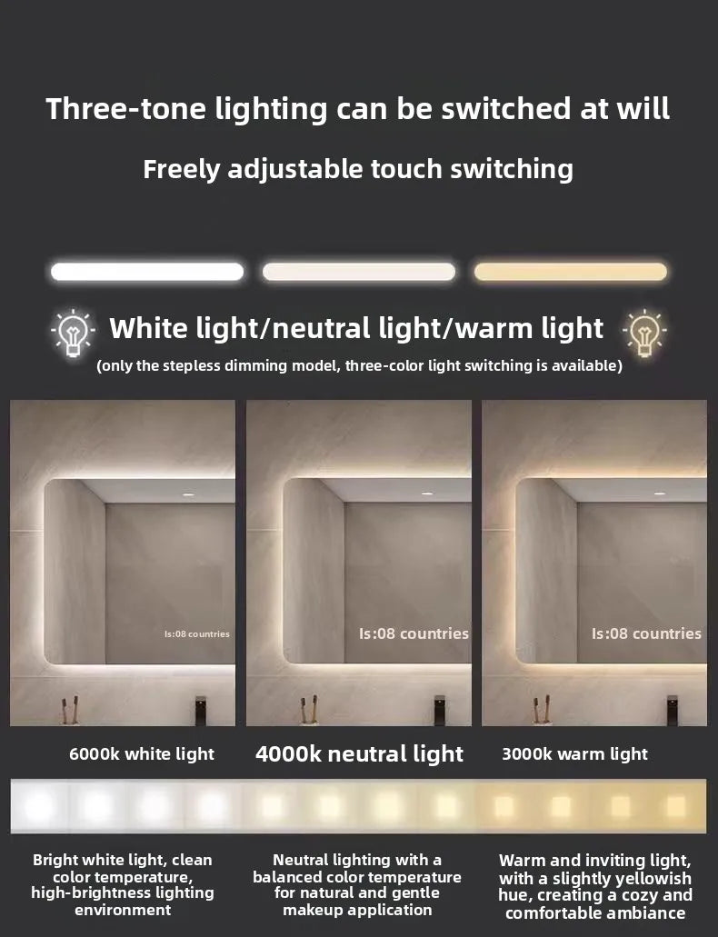 Smart Lighted Mirror With Touch Screen TV Tri-color Adjustable Light 2 in 1 Mirror TV Ideal for Hotels and RV