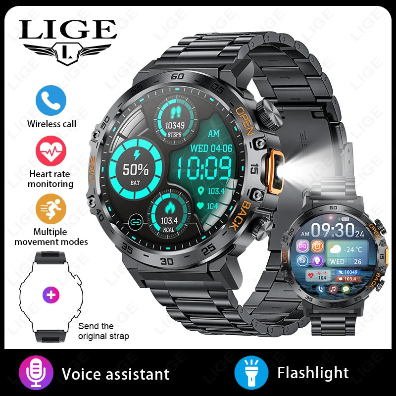 LIGE Smart Watch Men 360*360 AMOLED HD Screen Waterproof Sports Fitness Watches Flashlight Men Smartwatch For Andrio IOS 2026