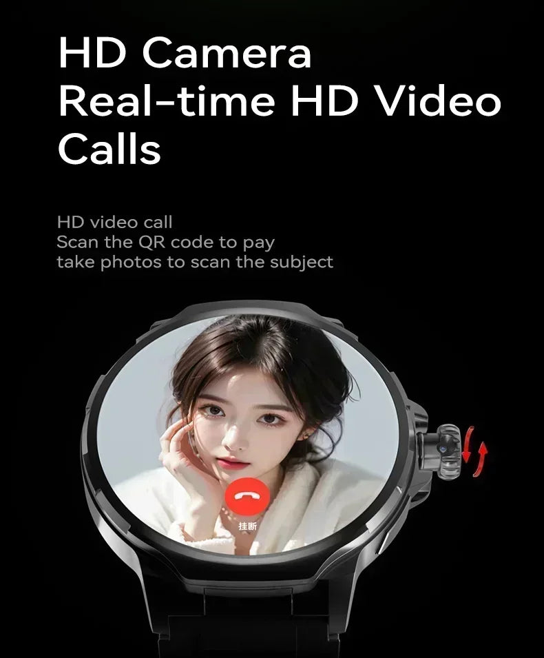 2025 New Smartwatch 1.85-inch Display High Definition Screen Android OS 4G SIM Card 180° Rotating Camera Waterproof WiFi GPS
