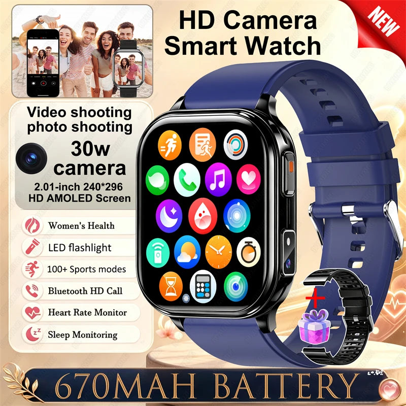 New Smartwatch Men Women Camera Take Photos Record Video Health Monitor Sports Fitness Waterproof Flashlight Call Smart Watches