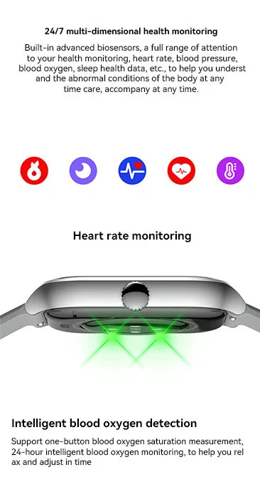 2026 New Smart Watch For Android IOS 2.01Inch Color Screen Bluetooth Call Blood Oxygen/Pressure Monitoring Smart Watch Women Men