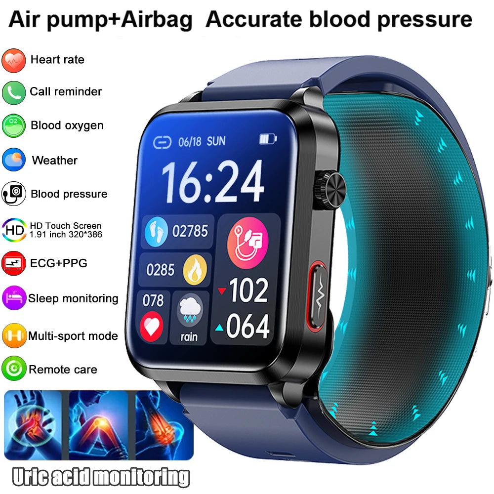 2026 New Smart Watch air Pump ECG True Accurately Blood Pressure Airbag health watch Uric Acid Blood Lipids watch men waterproof