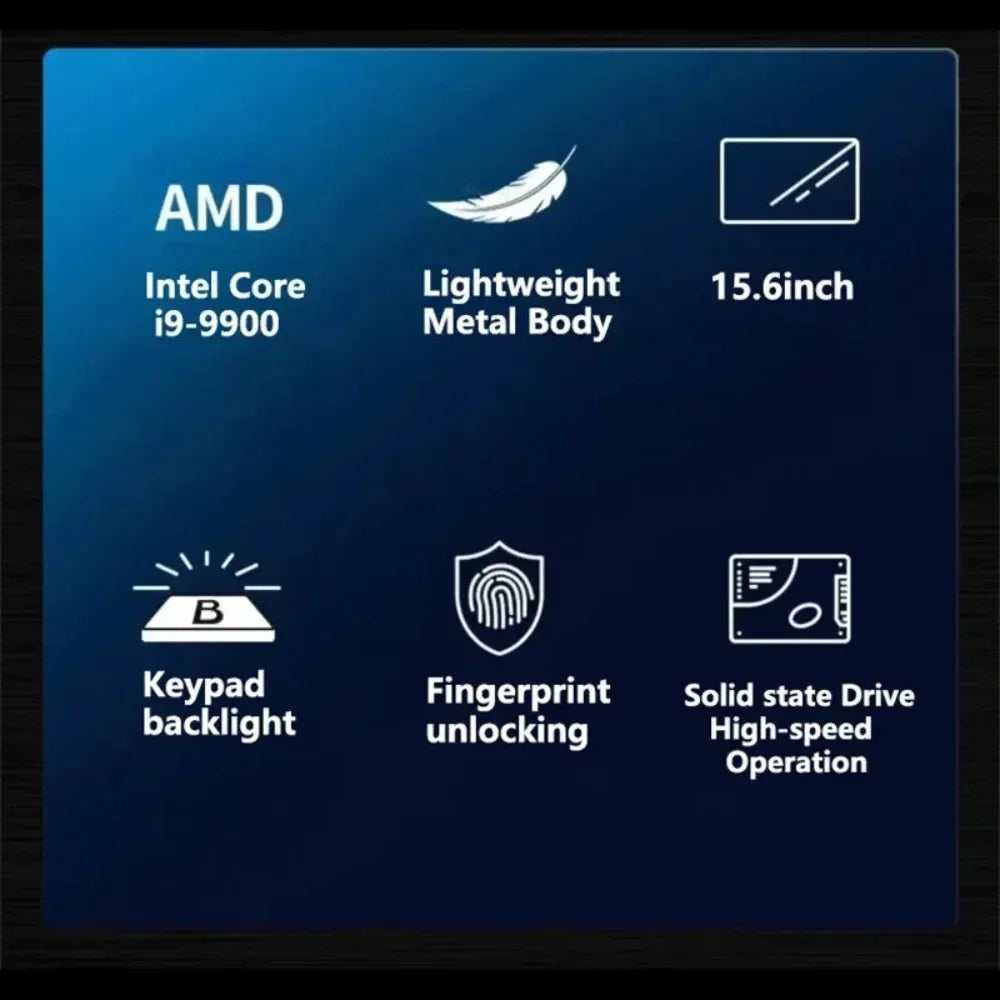 New 15.6" Laptop Intel Core i9-9900 32GB RAM 2TB SSD Gaming PC Ultra Slim Office Study Computer PC Windows 11 Pro 1920*1080 HD