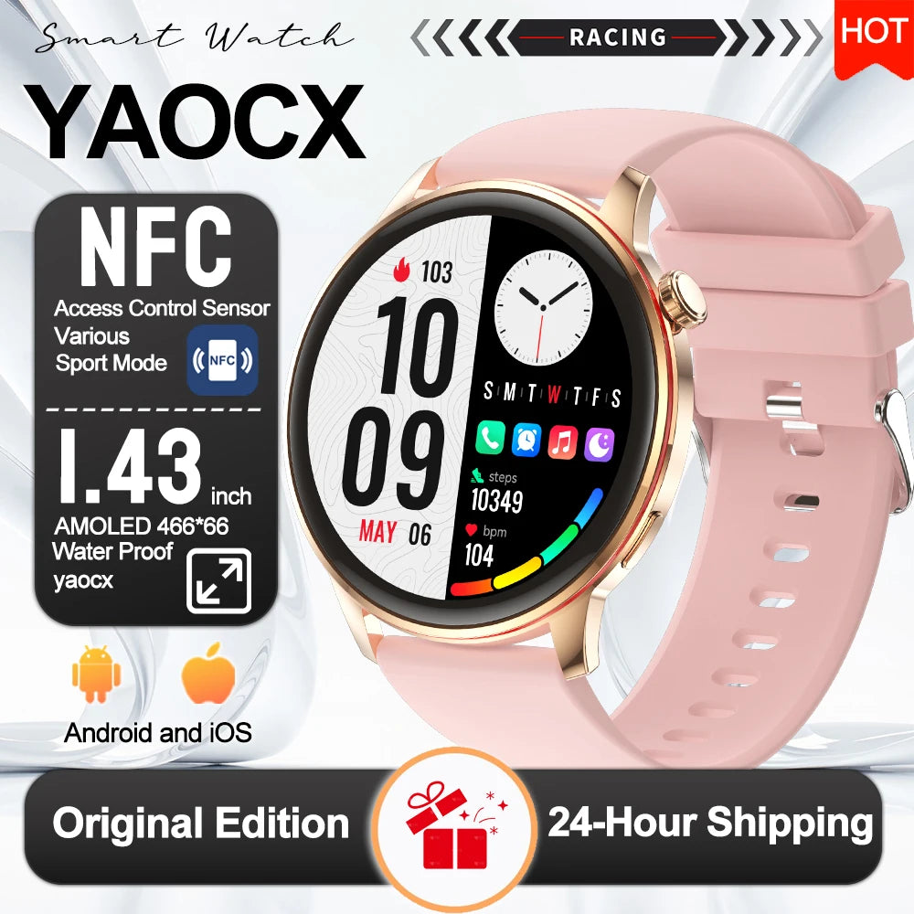 2026 Smart Fashion Watch 1.43'' 100+ Sports Mode Information Push Voice Assistant IP68 Waterproof Custom Watch Face Smart Watch