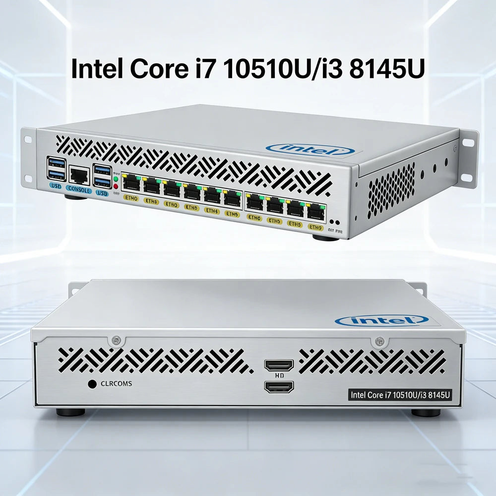 1U Rackmount Computer Intel Core I7 10510U I3 8145U 10x1GbE LAN Workstation Desktop PC for Home or Business Rackmount Server