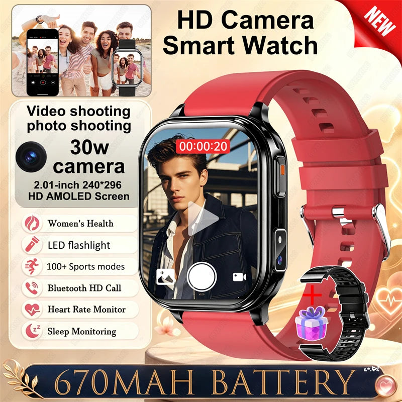 New Smartwatch Men Women Camera Take Photos Record Video Health Monitor Sports Fitness Waterproof Flashlight Call Smart Watches