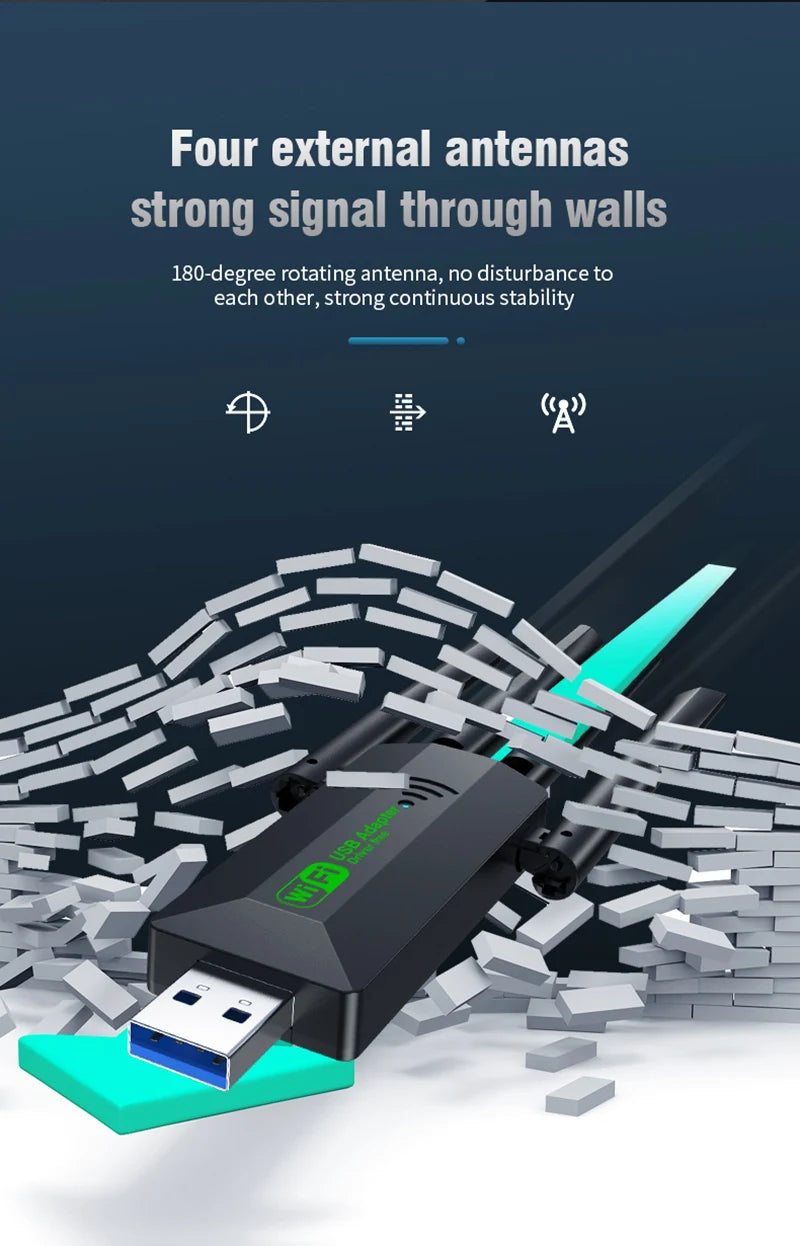 Original 4 Antennas 1200Mbps WiFi USB 3.0 Adapter 2.4G/5GHZ Dual Band WiFi Dongle Wireless Network Card 802.11AC For Win 10/11