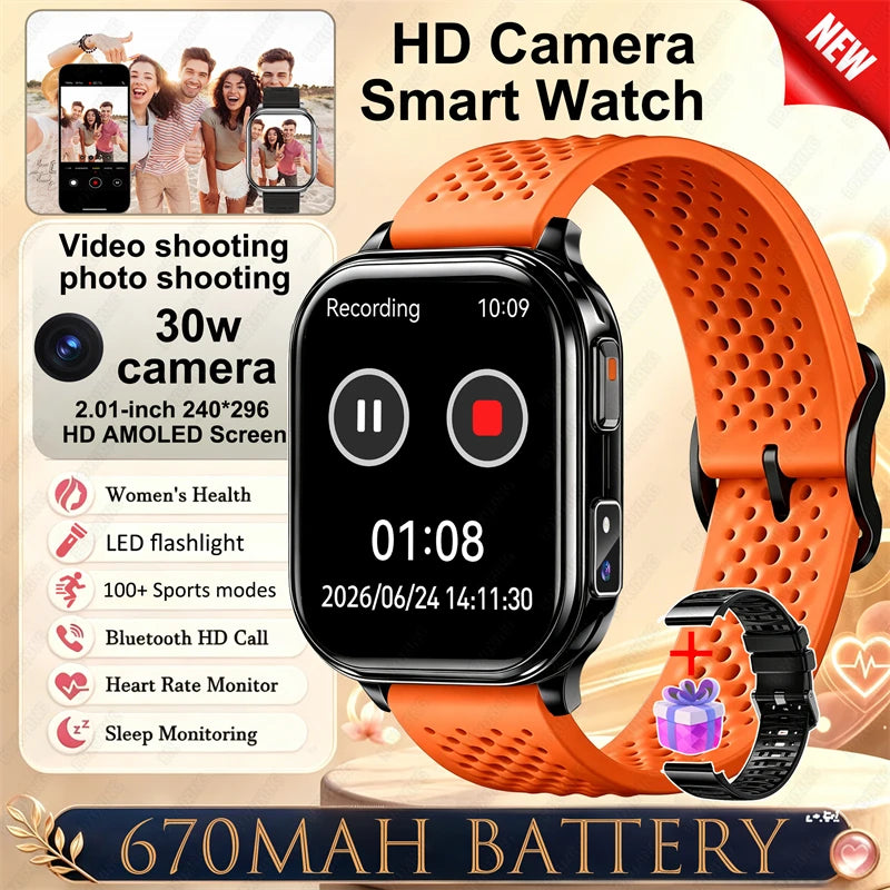 New Smartwatch Men Women Camera Take Photos Record Video Health Monitor Sports Fitness Waterproof Flashlight Call Smart Watches
