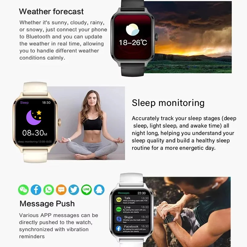 2026 New Smart Watch For Android IOS 2.01Inch Color Screen Bluetooth Call Blood Oxygen/Pressure Monitoring Smart Watch Women Men