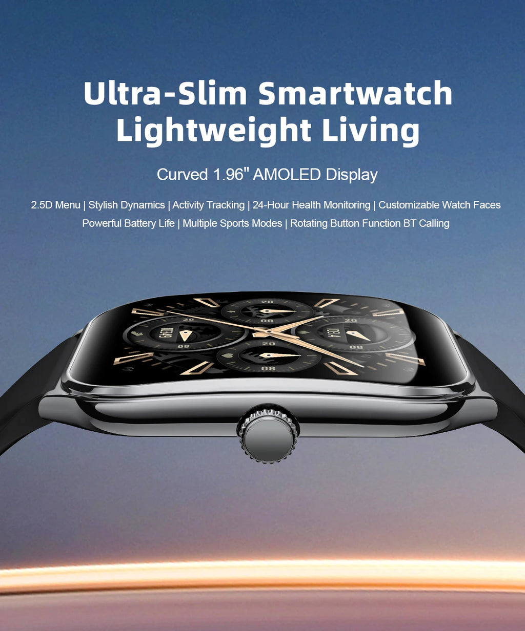 New Ultra Thin Smart Watch men 1.96" AMOLED HD Pixel Display Always Show Time BT Call Reminder Smartwatch Ladies For Android iOS