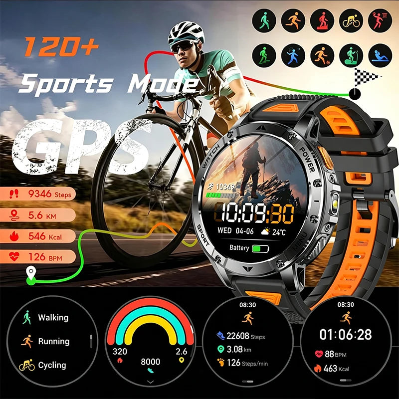 2026 Smartwatch,1400mAh battery,1.7"IPS screen,120+sports,SOS strobe alarm,IPX8 waterproof,LED light,BT Call,Xmas birthday gift