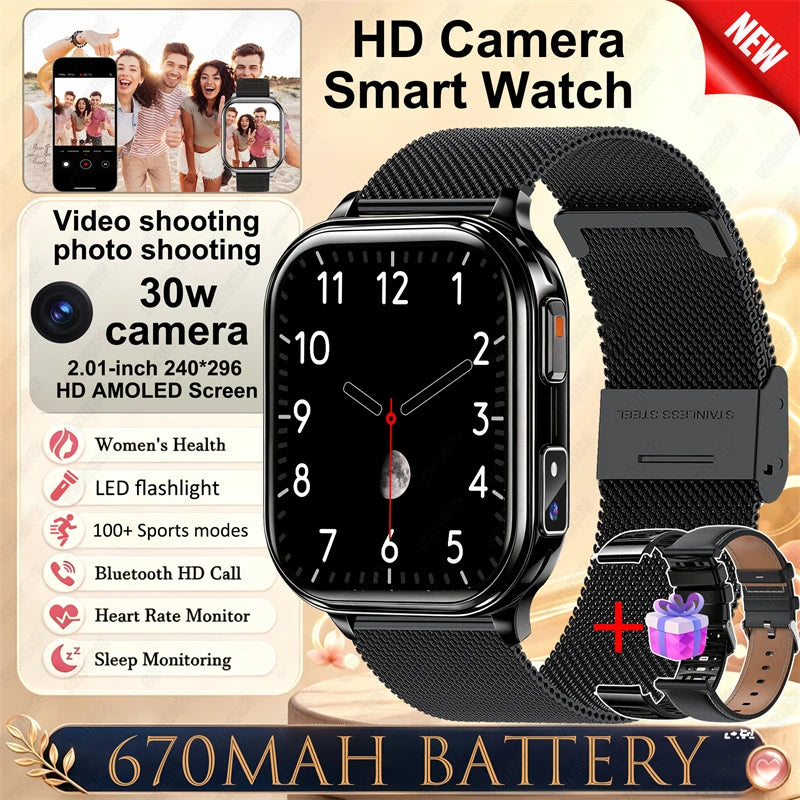 New Smartwatch Men Women Camera Take Photos Record Video Health Monitor Sports Fitness Waterproof Flashlight Call Smart Watches
