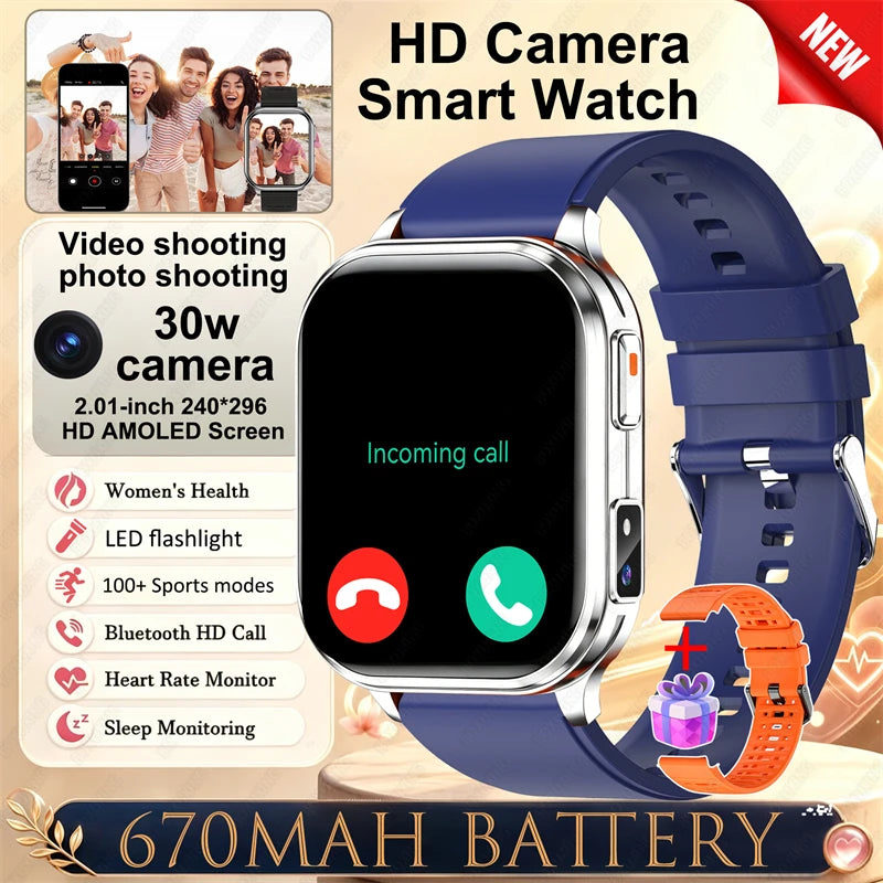 New Smartwatch Men Women Camera Take Photos Record Video Health Monitor Sports Fitness Waterproof Flashlight Call Smart Watches