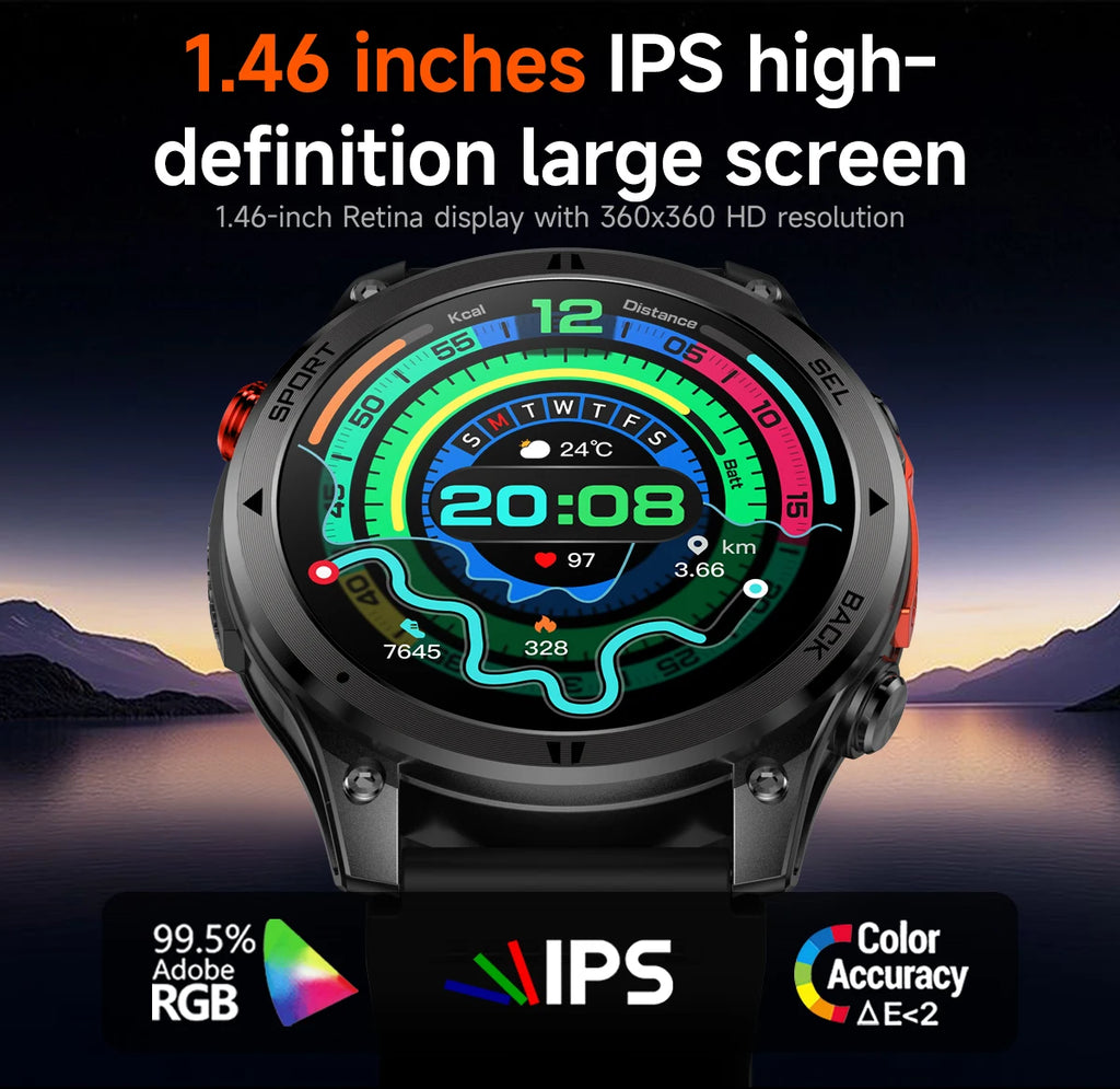 2026NEW Smart Watch Outdoors Sports MAN Bluetooth Call IP68 Waterproof Heart Rate GPS HD Screen Large Battery Health Monitoring