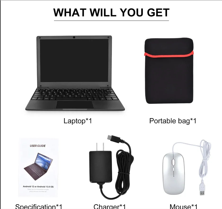 New 10.1 inch Laptop Computer CPU 4GB RAM 128GB Android 13.0 Portable Octa Core EMMC HD IPS Screen