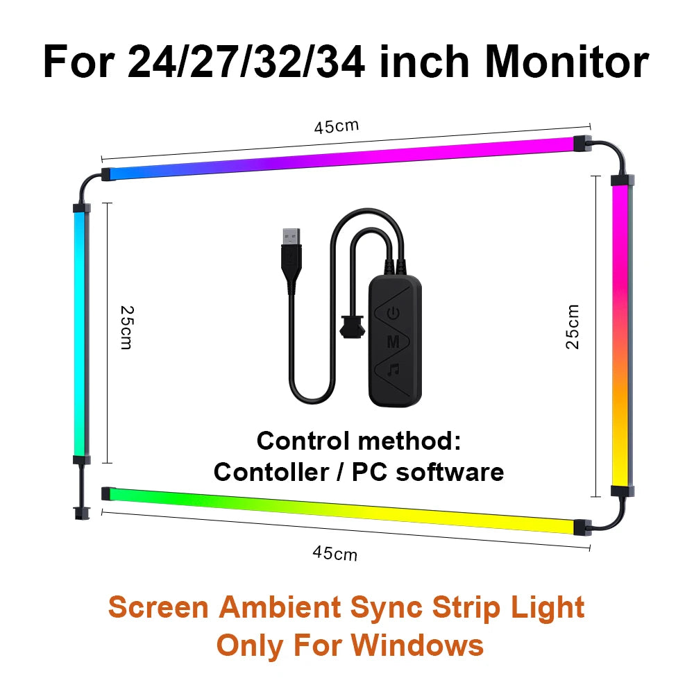 Smart Ambient TV PC Display Sync Computer Monitor Backlight LED Strip Light RGB Smart DIY Game Holiday Atmosphere Decor Lamp