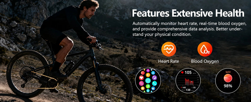 2026 new smart fitness watch with health tracking, heart rate monitor, NFC access, blood pressure check, and wireless calling,