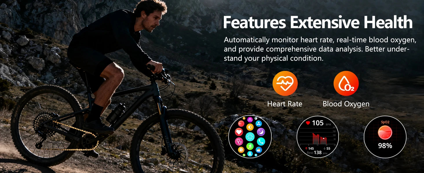 2026 new smart fitness watch with health tracking, heart rate monitor, NFC access, blood pressure check, and wireless calling,
