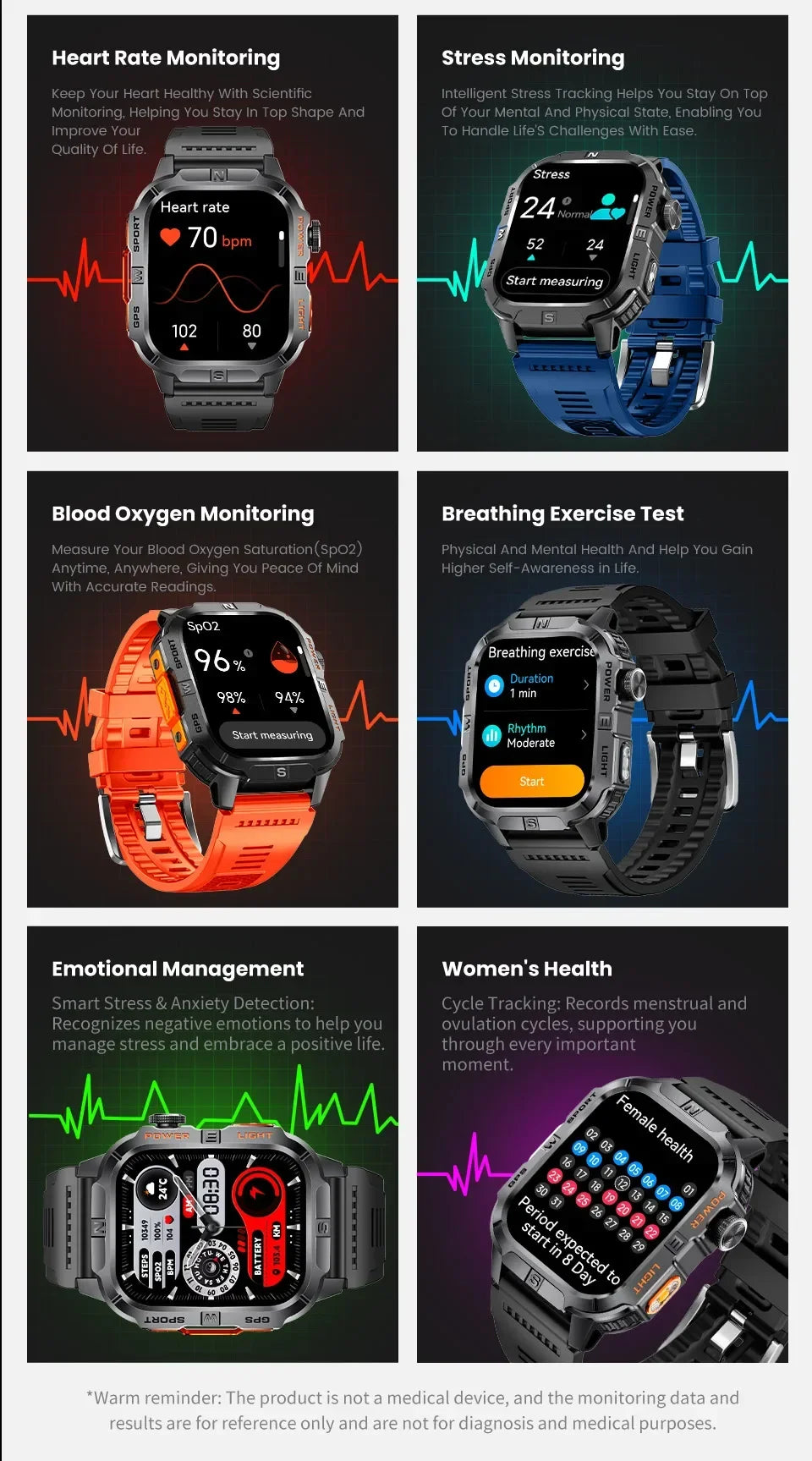 Smart Watch 2.01-inch HD Screen 540mAh 6 Satellite Positioning System 100+ Sports Modes IP68 Waterproof BT Call Smart Watch Men