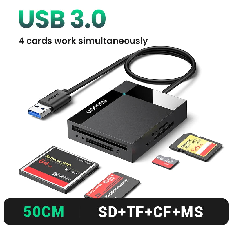 UGREEN Card Reader 4-in-1 USB3.0 USB-C OTG to SD CF Micro SD TF MS Card Adapter for Laptop PC Windows macOS Memory Card Adapter