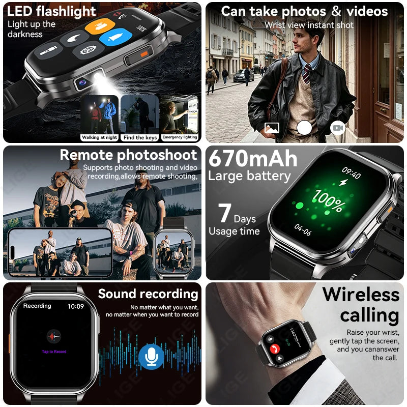 2026 New Men Smart Watch Photos Record Video Health Monitor Waterproof BT Call Recording Sports Fitness Camera Smart Watch Women