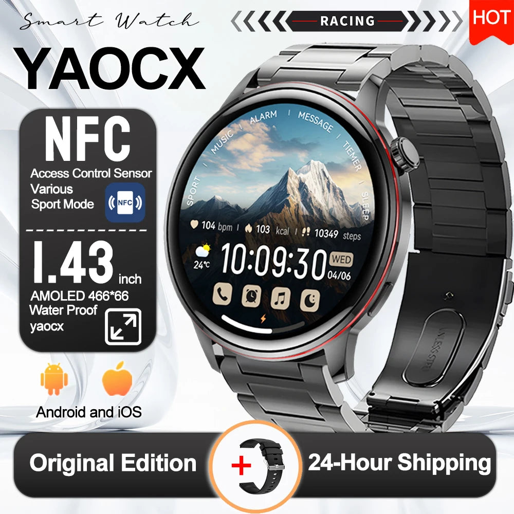 2026 Smart Fashion Watch 1.43'' 100+ Sports Mode Information Push Voice Assistant IP68 Waterproof Custom Watch Face Smart Watch