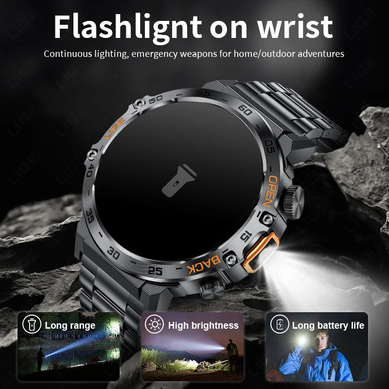 LIGE Smart Watch Men 360*360 AMOLED HD Screen Waterproof Sports Fitness Watches Flashlight Men Smartwatch For Andrio IOS 2026