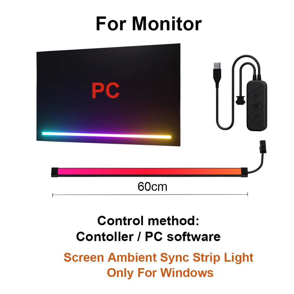 Smart Ambient TV PC Display Sync Computer Monitor Backlight LED Strip Light RGB Smart DIY Game Holiday Atmosphere Decor Lamp