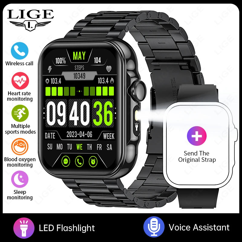 2025 Smart Watch Men 2.01‘’ HD Large Screen LED Flashlight Bluetooth Call Women's Fitness Tracker Waterproof Sports Smartwatch